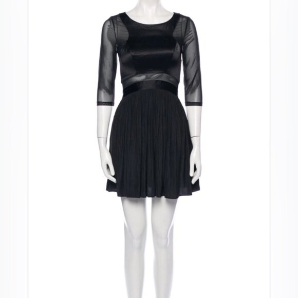 NWT ALL SAINTS ARMOURE Mini DRESS Black Semi Sheer,  Pleated Skirt WD079B Size 4 - Picture 1 of 13